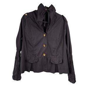 XCVI 2X Military-Inspired Smocked Sleeve Utility-Chic Steampunk-Lite Jacket